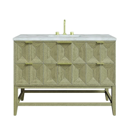 James Martin Vanities 48'' Single Vanity, Pebble Oak w/ 3 CM Victorian Silver Quartz Top D100-V48-PBO-3VSL